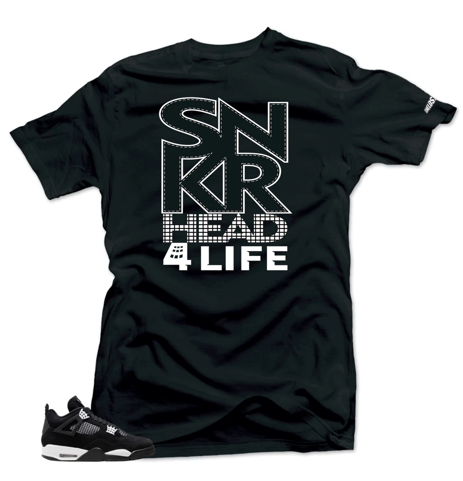 SNELOS Sneaker Tees To Match Jordan 4 White Thunder Shoes Black Sneaker Match Shirts