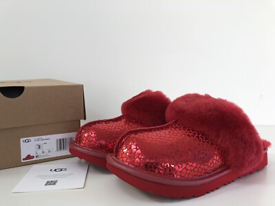 NIB UGG COZY II Gel Hearts Slipper Slide UGGPlush Wool Cuff Red Youth US 3 New