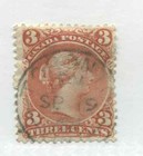 Canada 1868 3 cent Large Queen lightly used with a Toronto Sept 19th 1869 CDS