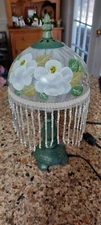 VINTAGE SMALL HAND PAINTED FLORAL BEADED LAMP