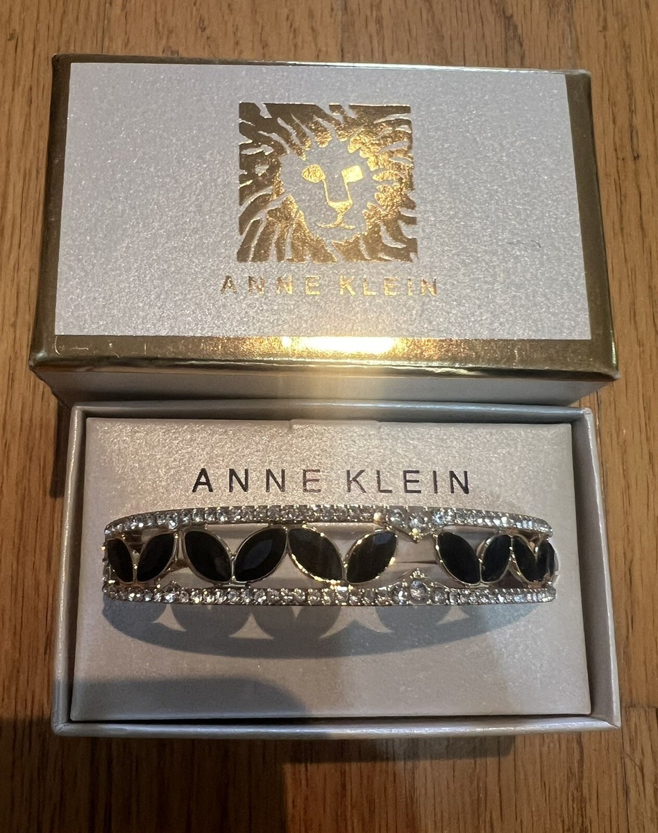 Anne Klein Boxed Gold-Tone Crystal Hinge Bangle Bracelet NEW