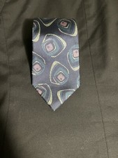 Gino Pompeii Silk Tie Mens Navy Blue Made In USA