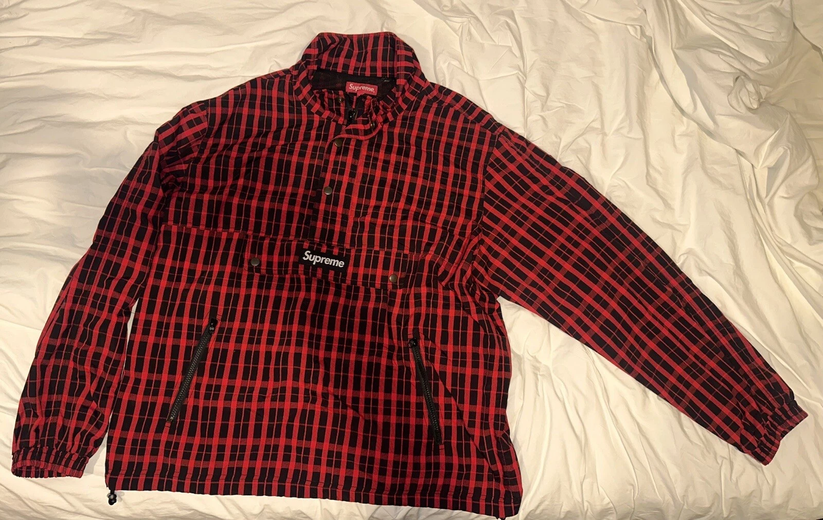 SUPREME NYLON PLAID PULLOVER GIACCA ROSSO TAGLIA XL FW18 BOGO BOX LOGO