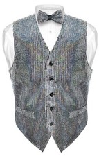Men's SEQUIN Design Dress Vest Bow Tie SILVER Color BOWTie Set