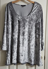 Slinky Brand Crushed Velvet Tunic Blouse Woman’s Sz 2X Silver 3/4 Sleeve