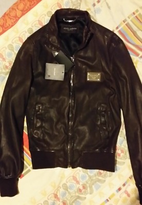 【関税&送料込み】Dolce & Gabbana Jacket Dolce & Gabbana Leather Bomber Jacket Burgundy Plaque Logo