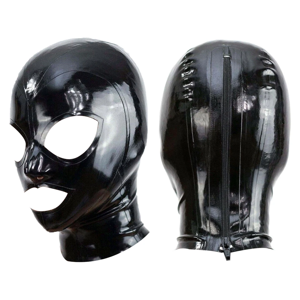 Latex Hood Back Zipper Open Eyes Beautiful Mouth Girl Rubber Mask Cosplay Zipper - Image 3 of 4