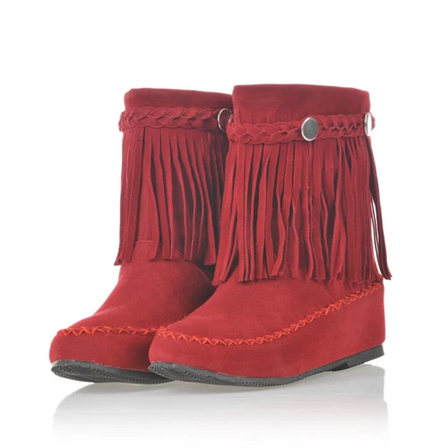 Damen-Stiefeletten Kunst-Wildleder Fransen Quaste Mokassin Stiefel runde Spitze Freizeitschuhe - Bild 15 von 18
