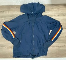 ZYIA ACTIVE Women's Navy Rainbow Hooded Windbreaker Jacket Medium