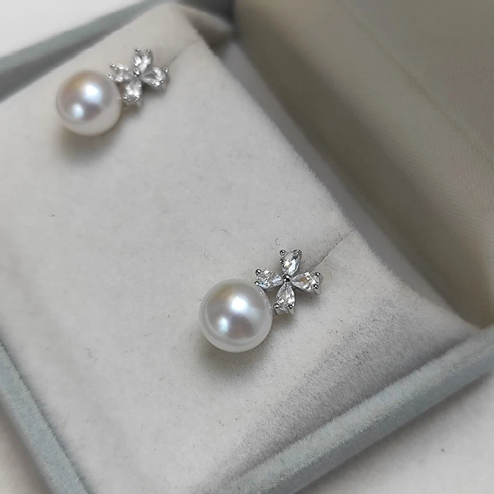 Aretes de perlas de agua dulce hechos a mano de aleación con ajuste de aves joyas para mujer Foto 3 de 3