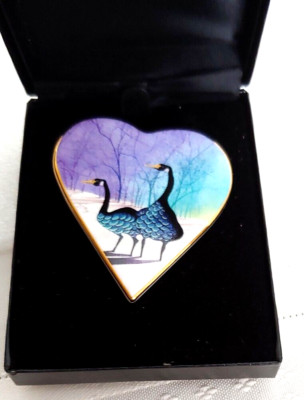 Valentine Day Neverending Love Brooch / Geese on Porcelain Heart PB Moss Society