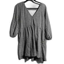 Mustard Seed Gray Stone Washed Peasant Babydoll Empire Waist Mini Dress Tunic M