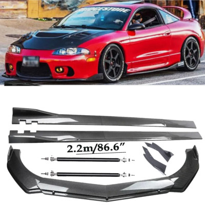 Carbon Fiber Front Bumper Lip Spoiler & Side Skirt For Mitsubishi Eclipse GSX