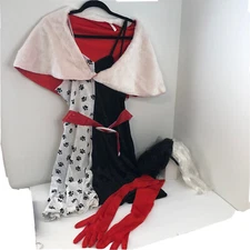 Disney Wicked Wear CRUELLA Deville Adult Costume Size 12-14 Dress Shaw Wig Glove