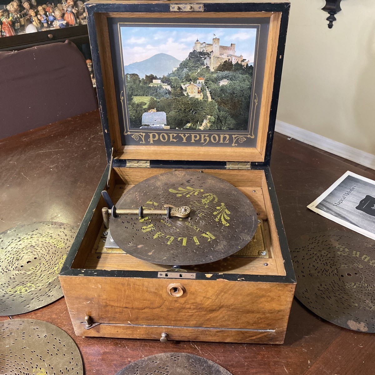 Antique Polyphon Mechanical Music Box Germany 1890s with 8 9.5