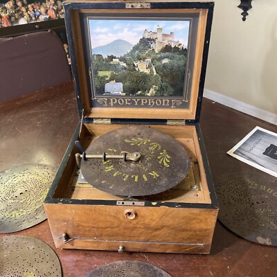 Antique Polyphon Mechanical Music Box Germany 1890s with 8 9.5