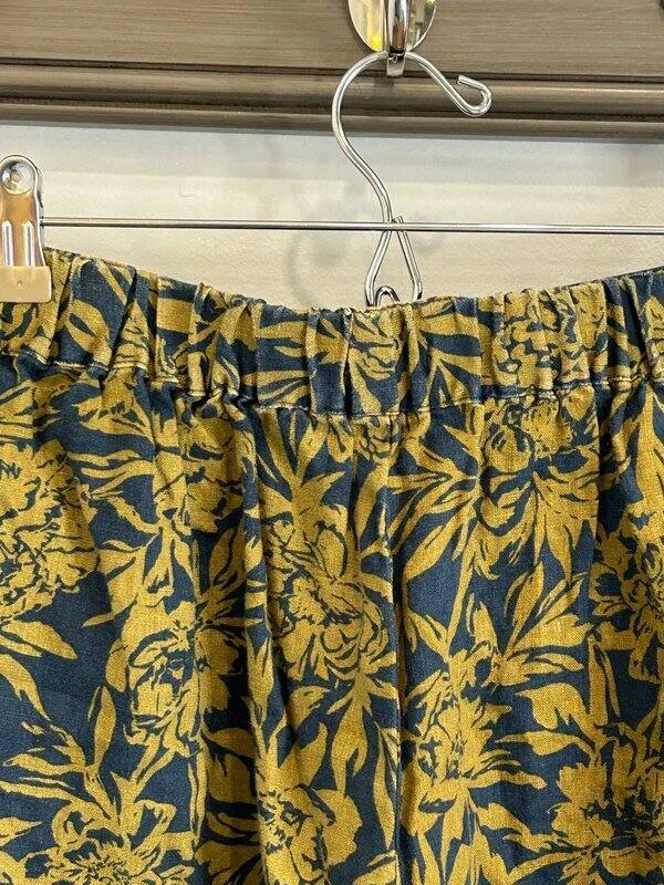 Pantalones Cortos Madewell 100% Lino Azul Oliva Verde Estampado Floral Pull On Frente Plano 3" I Foto 3 de 4