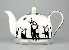 JAMESON&TAILOR Iglu-Teekanne, Katzen-Cartoon, s/w, Brillantporzellan, 1,1l