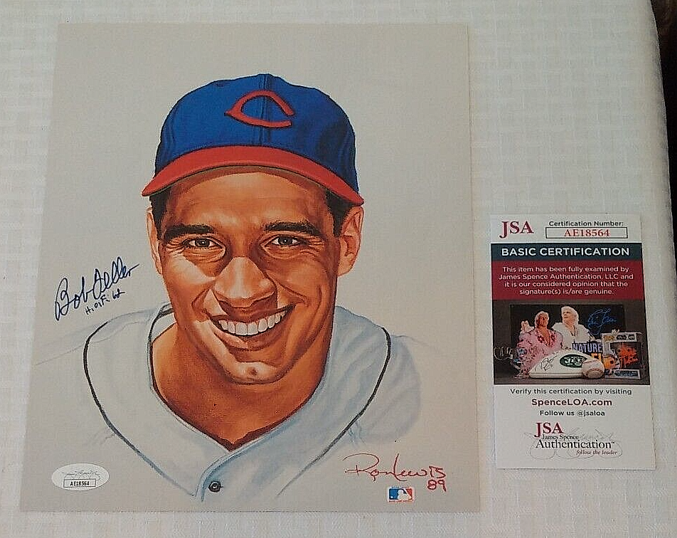1989 BOB FELLER Autographed Signed 8x10 Photo JSA Ron Lewis Legends Art Card HOF 