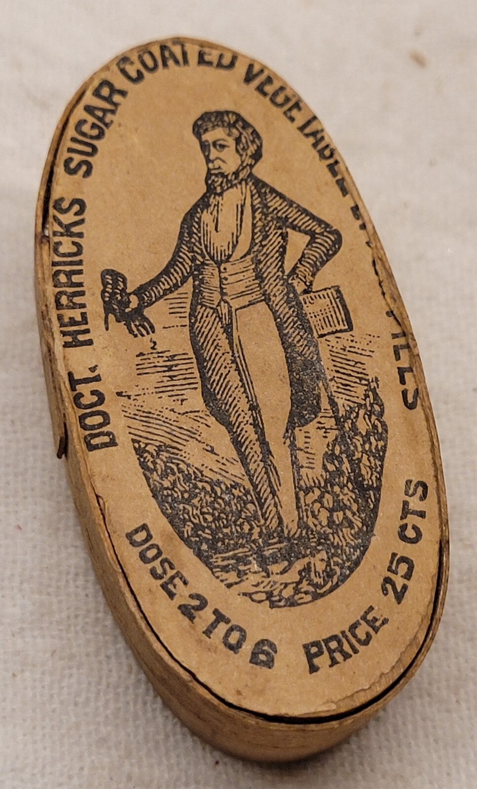 CIVIL WAR ERA DOCT. HERRICK'S VEGETABLE PILLS N OVAL WOODEN BOX w NICE