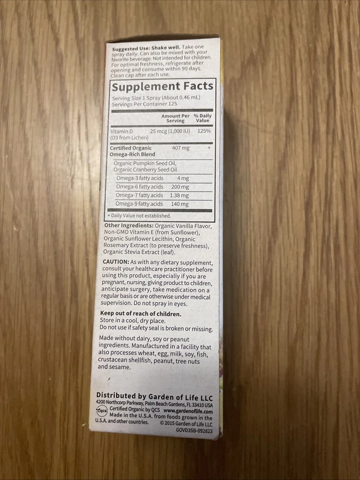 Garden of Life Vitamina D3 Orgánica Alimento Integral Vitamina D Suplemento Spray Foto 2 de 4