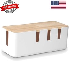 Cable Management Box by , 12x5x4.5 inches, Wood Lid, Wire Organizer for Desk ...