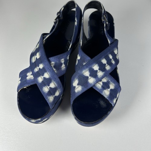 J. Crew Women Sandal Size 9.5 platform Marcie Wedges sandals Natural Indigo - Picture 1 of 8