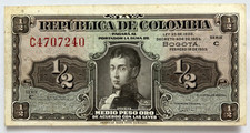 1/2 Peso Oro Banknote 1953 Old Colombian World Paper Money Currency