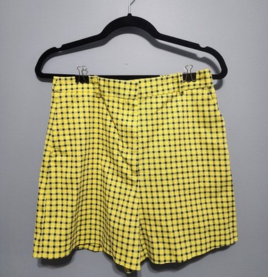 ZARA Women's Shorts Yellow/Blue Size L Mid Rise Pockets