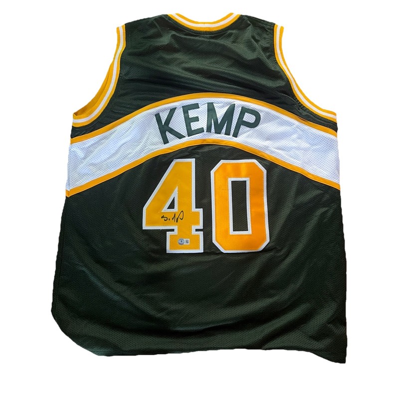 Seattle Supersonics Shawn Kemp Signed Green Pro Style Custom Jersey BAS Authe...
