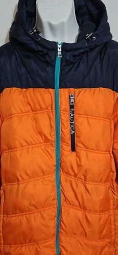 NAUTICA Men's XXL Water Wind Resistant Puffer Jacket N-83  2XL Orange/Navy image 5