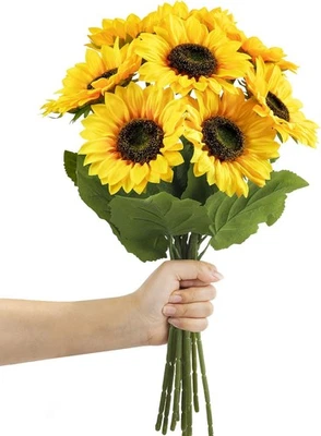 9 Stück Künstliche Sonnenblumen Deko, 48CM Einzelstiel Künstliche Blumen, Seide - Bild 1 von 4