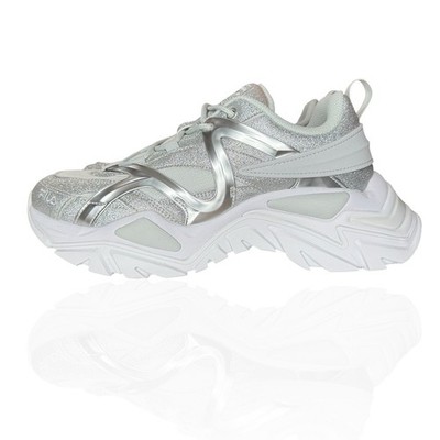 New Fila Women's 10 Electrove 2 Sneakers Silver Sparkle Glitter Metallic Chunky
