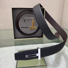 TOM FORD Reversible Black/Brown Leather T Logo Belt Men  s S.S. Buckle