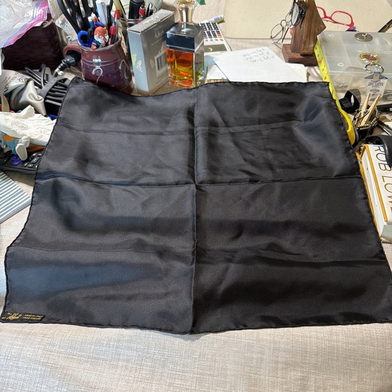 Ashear Vintage 100% Silk Black Solid Pocket Square Beautiful Rolled Silk 18'