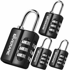 GIVERARE 4 Pack Combination Lock, 3-Digit Padlock Keyless, Small, Black