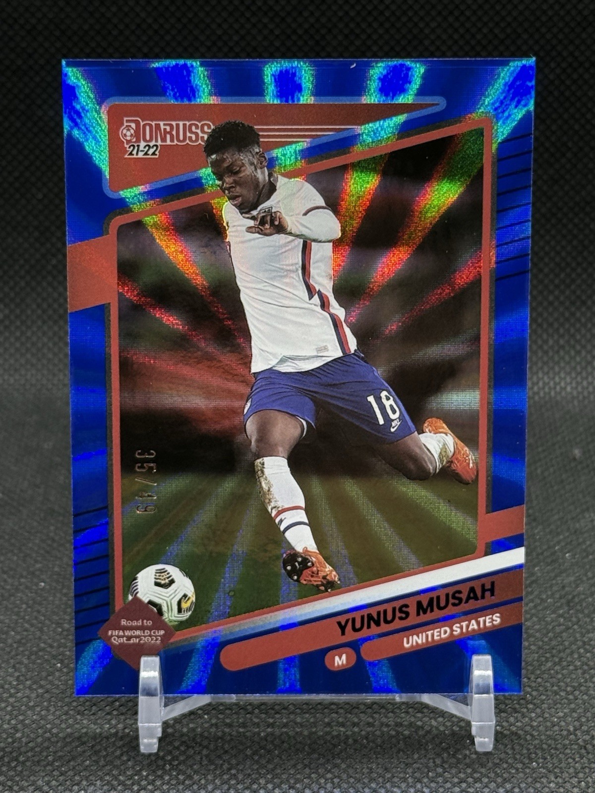 2021-22 Panini Donruss Road to Qatar Holo Blue Laser /49 Yunus Musah #161