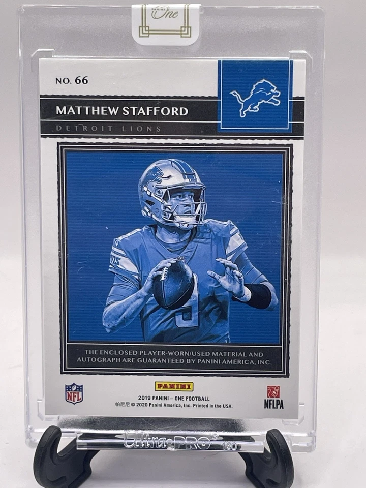 2019 Panini One Matthew Stafford Auto/3clr Patch #d 24/25 Detroit Lions - Image 2 of 2