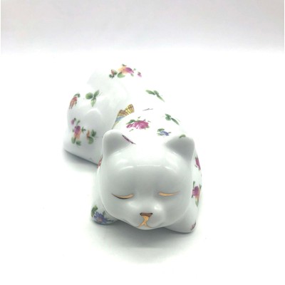 Super Cute Floral and Butterfly Patterned Sleeping Cat Porcelain Figurine 