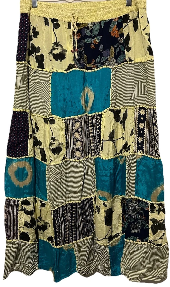 Ana & Kate Skirt L Yellow Blue Patchwork Festival Hippie Boho Flowy Fairycore - Image 3 of 4