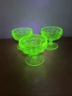 Vintage Hazel Atlas Green Uranium Glass Dessert Sherbet Dishes Set of 3 Glows