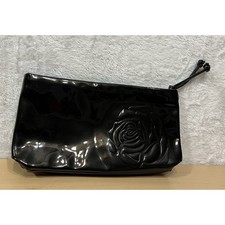 Lancôme Paris Black Patent Leather Floral Wristlet Wristlet Clutch Purse Zipper