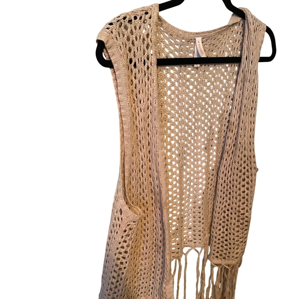 Chaleco Kimono Xhilaration Crochet Flecos Beige Para Mujer Talla XXL Foto 4 de 4