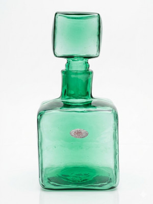 Blenko Decanter Mint with Stopper *RARE* Hand Blown Square shaped w/ Tag 4318