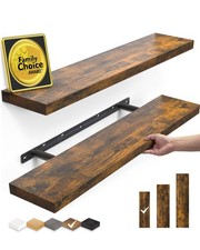 BAYKA Rustic Brown Floating Shelves 22.5in Set of 2 Wall Mount Wood Shelf Easy