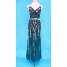 Marina Hunter Green Beaded Sequin Maxi Gown Dress Size 2 NEW Gatsby Cruise