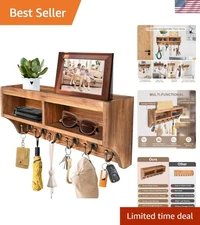 Key Holder Wall Mount Mail Organizer with 6 Hooks and Storage Box for Entryway