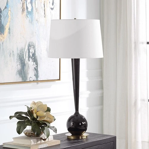 Uttermost Brielle Polished Black Table Lamp - 35"H, Shade 11"H x 16"Dia. - Picture 3 of 7