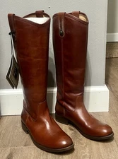 Frye Melissa Button Cognac Brown Leather Tall Riding Boots Size 5.5. NIB