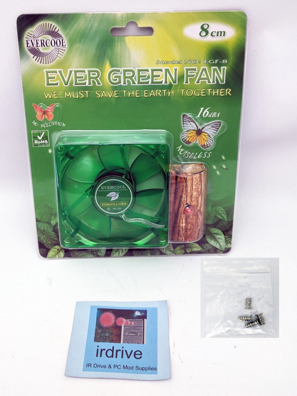 3pack: 16dBA Super Quiet Evercool Ever Green 80mm 3pin PC Case Cooling Fan EGF-8